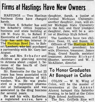 Hastings Bowl - June 1962 Alley Changes Hands (newer photo)